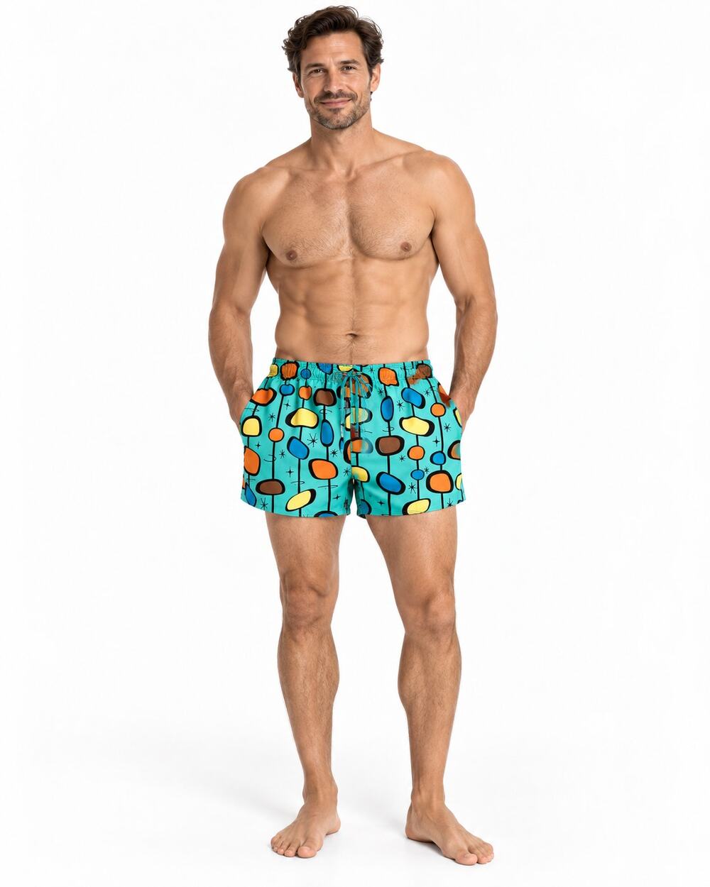 Tulio Men’s XL Retro Atomic Print Swim Shorts 3" Inseam Brazil